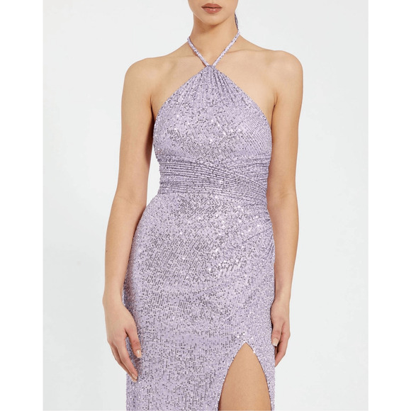 Mac Duggal NWT Sequin Halter Neck Bodycon Gown in Lilac Size 4 - Picture 1 of 7